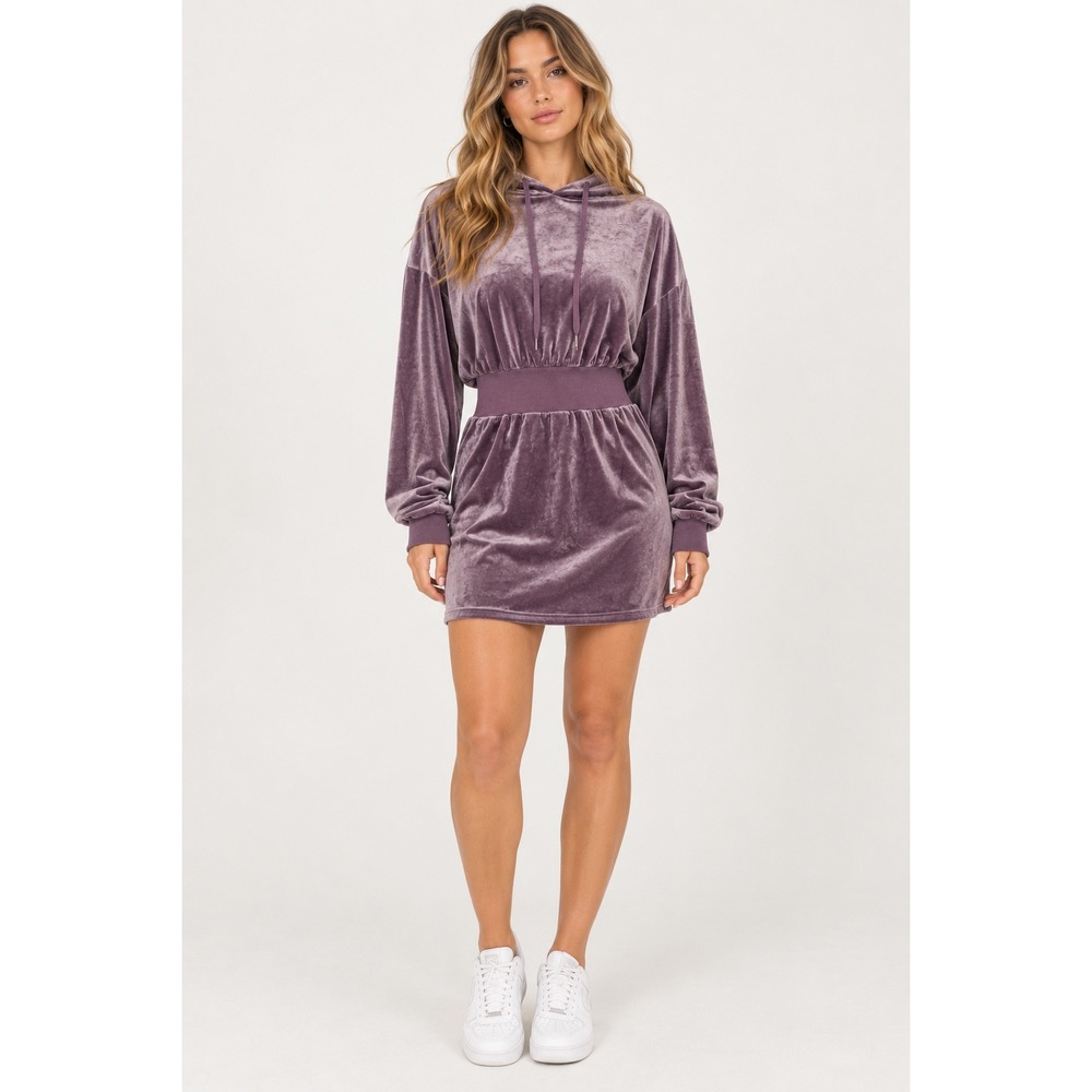 NWT Fashion Nova Erin Velvet Sweatshirt Dress Purple XL Hooded Mini Dress